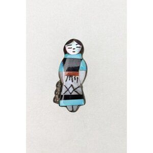 Theresa Waseta Zuni Sterling Silver Inlaid Maiden Pendant Brooch Pin Necklace